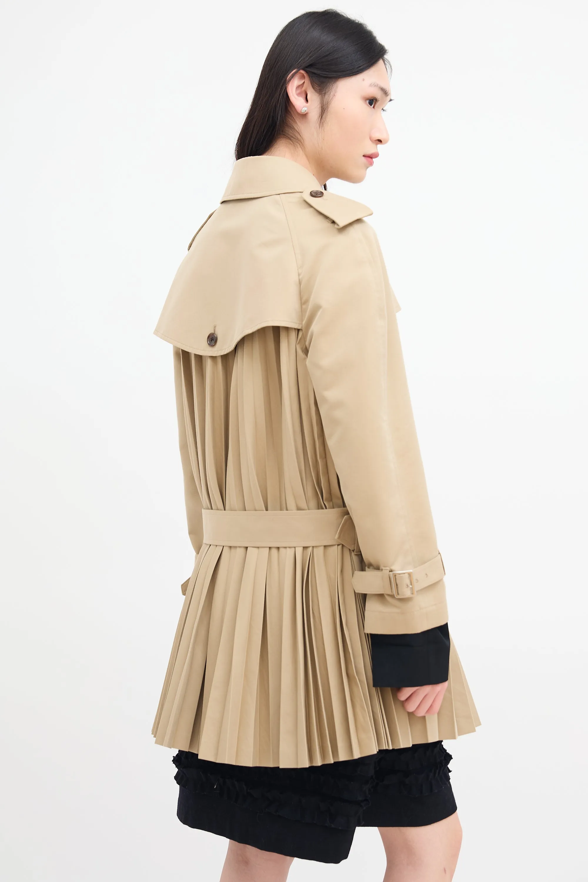 2017 Beige Belted Pleat Trench Coat