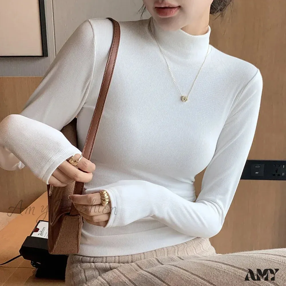 2024 New Knitted Half-Pullovers Women Bottom Shirts Jumper Elegant Korean Sweater