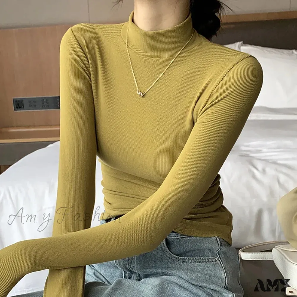 2024 New Knitted Half-Pullovers Women Bottom Shirts Jumper Elegant Korean Sweater