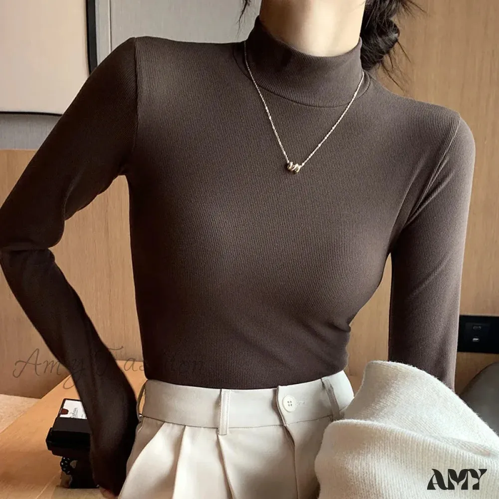 2024 New Knitted Half-Pullovers Women Bottom Shirts Jumper Elegant Korean Sweater