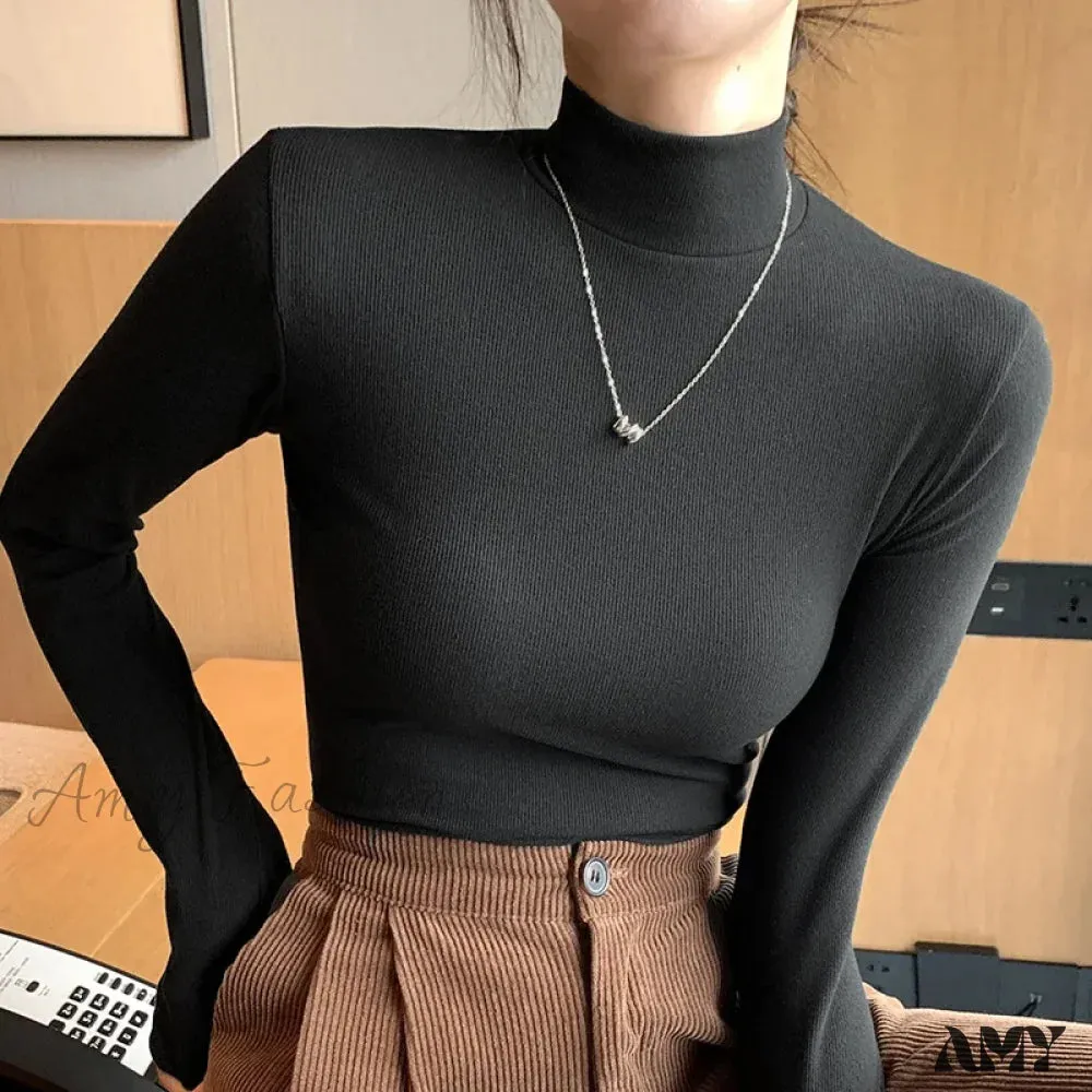 2024 New Knitted Half-Pullovers Women Bottom Shirts Jumper Elegant Korean Sweater