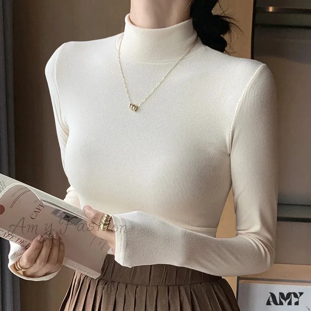 2024 New Knitted Half-Pullovers Women Bottom Shirts Jumper Elegant Korean Sweater