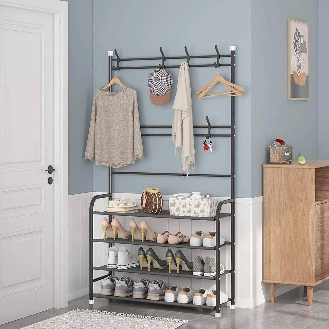 4-Tier Multipurpose Rack for Clothes, Coats, and Shoe Storage