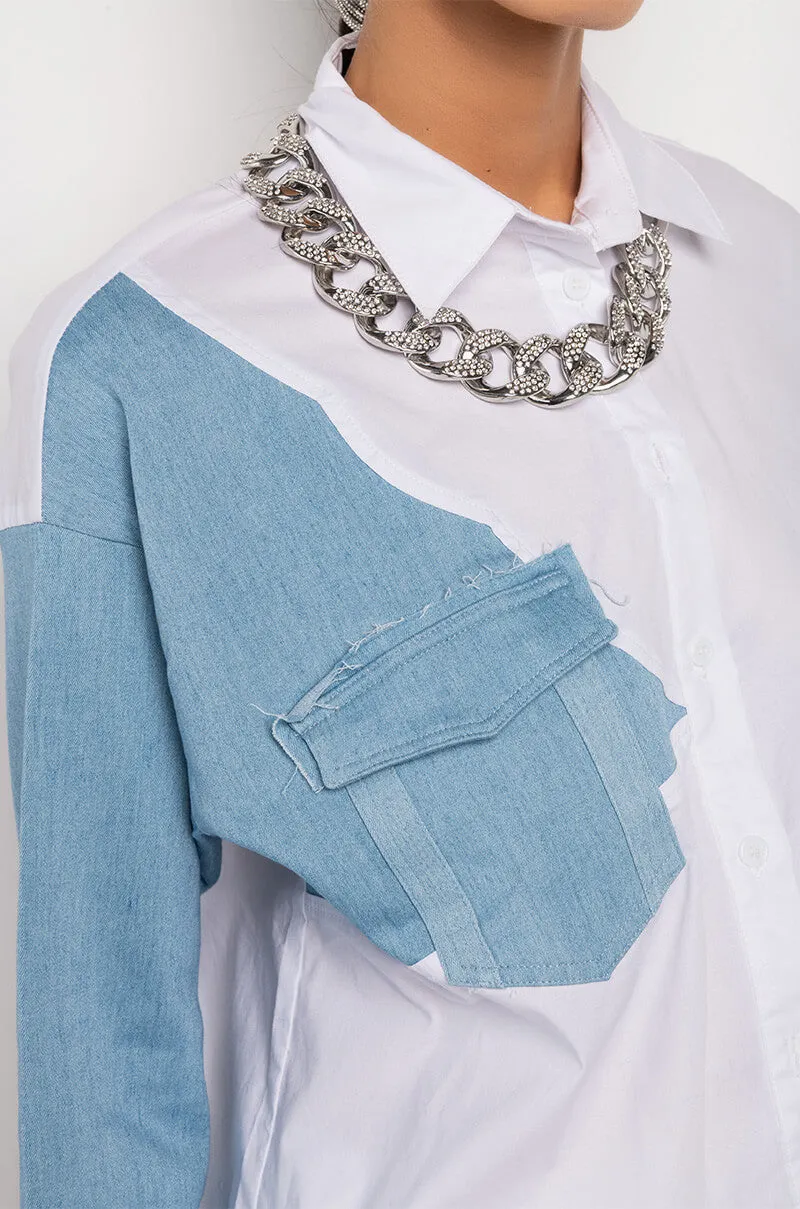 ANYTIME ANYWHERE DENIM PATCH BUTTON DOWN