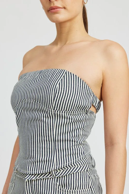 Ava Striped Twill Tube Top