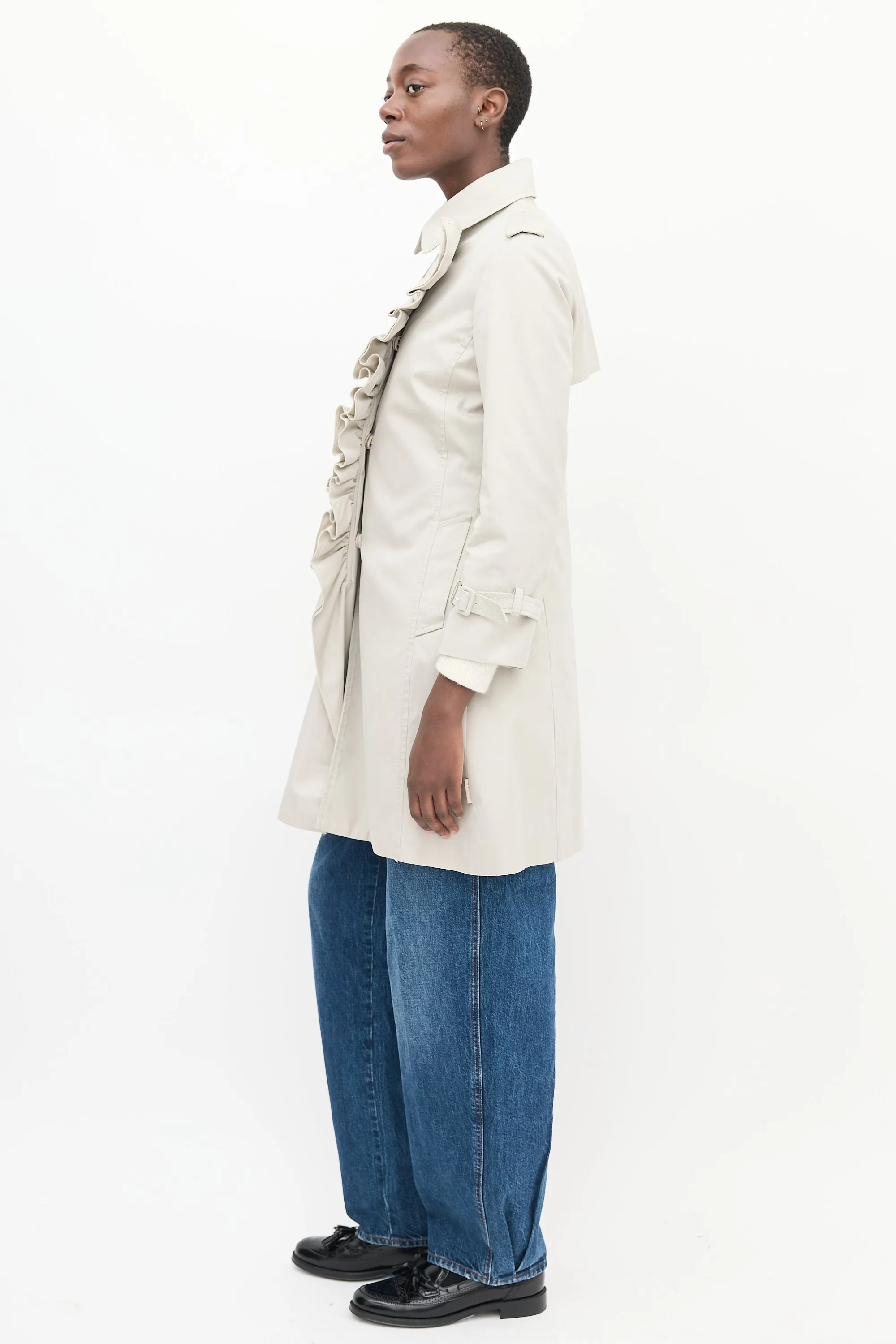 Beige Ruffle Olympe Trench Coat