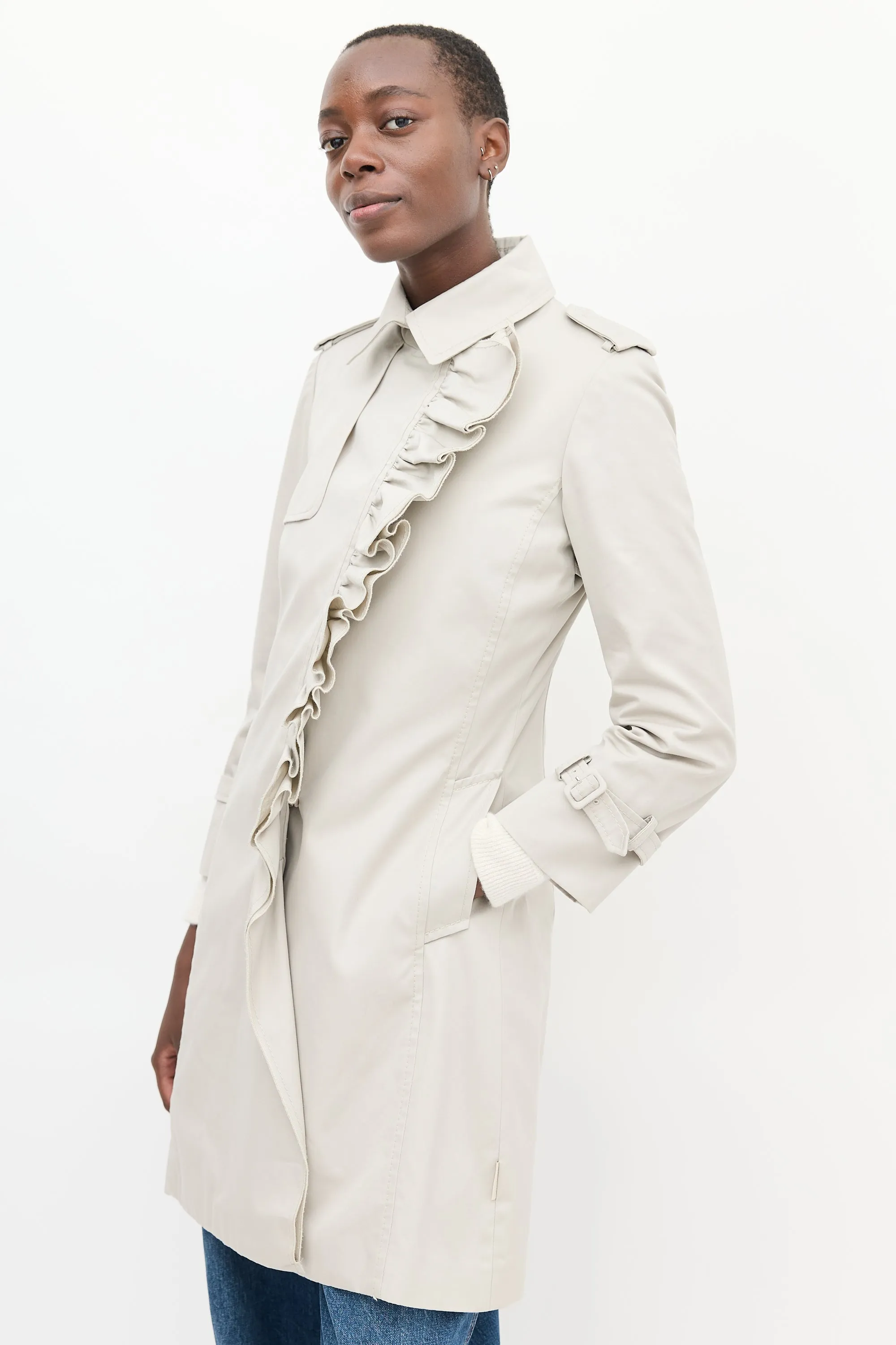 Beige Ruffle Olympe Trench Coat