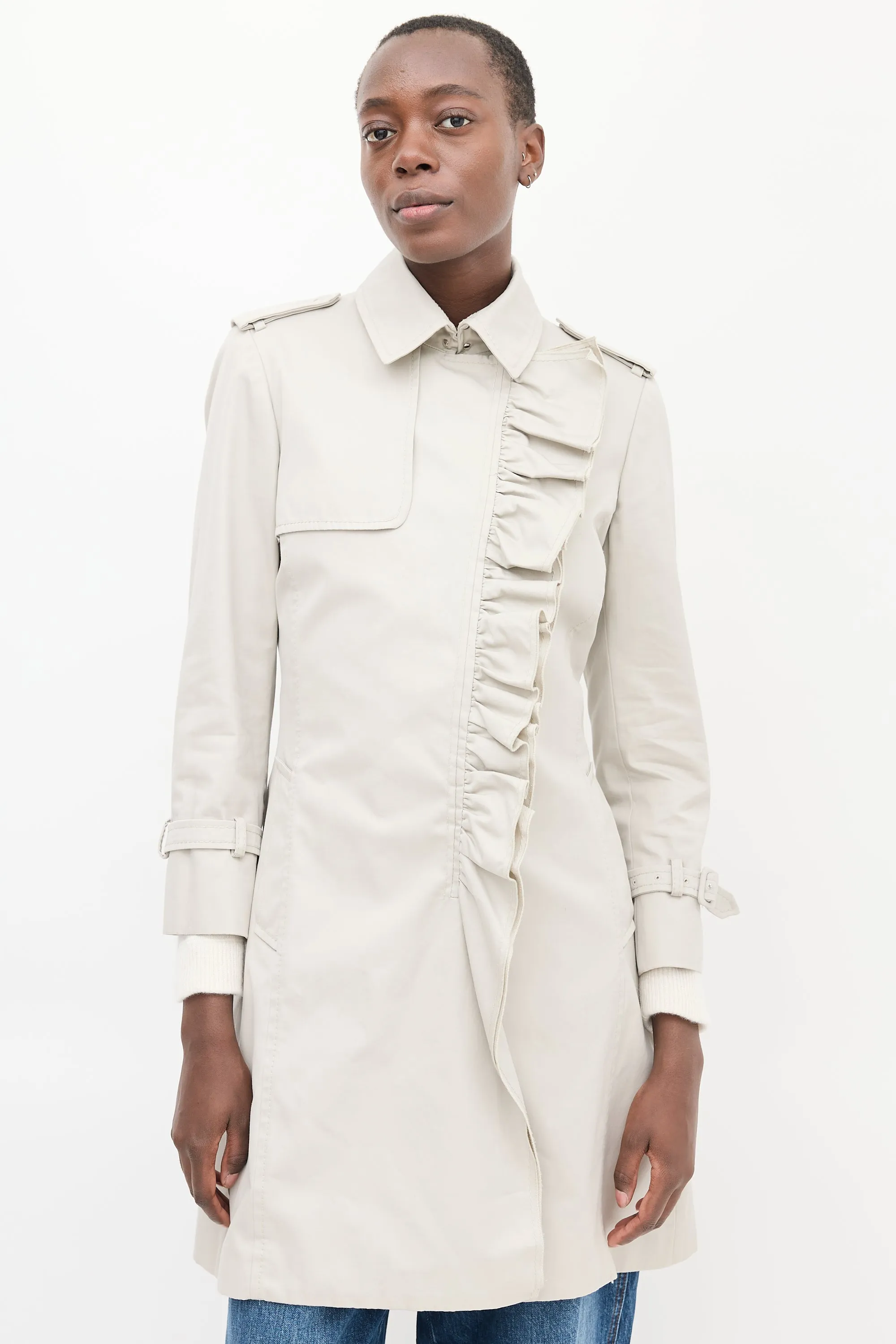 Beige Ruffle Olympe Trench Coat