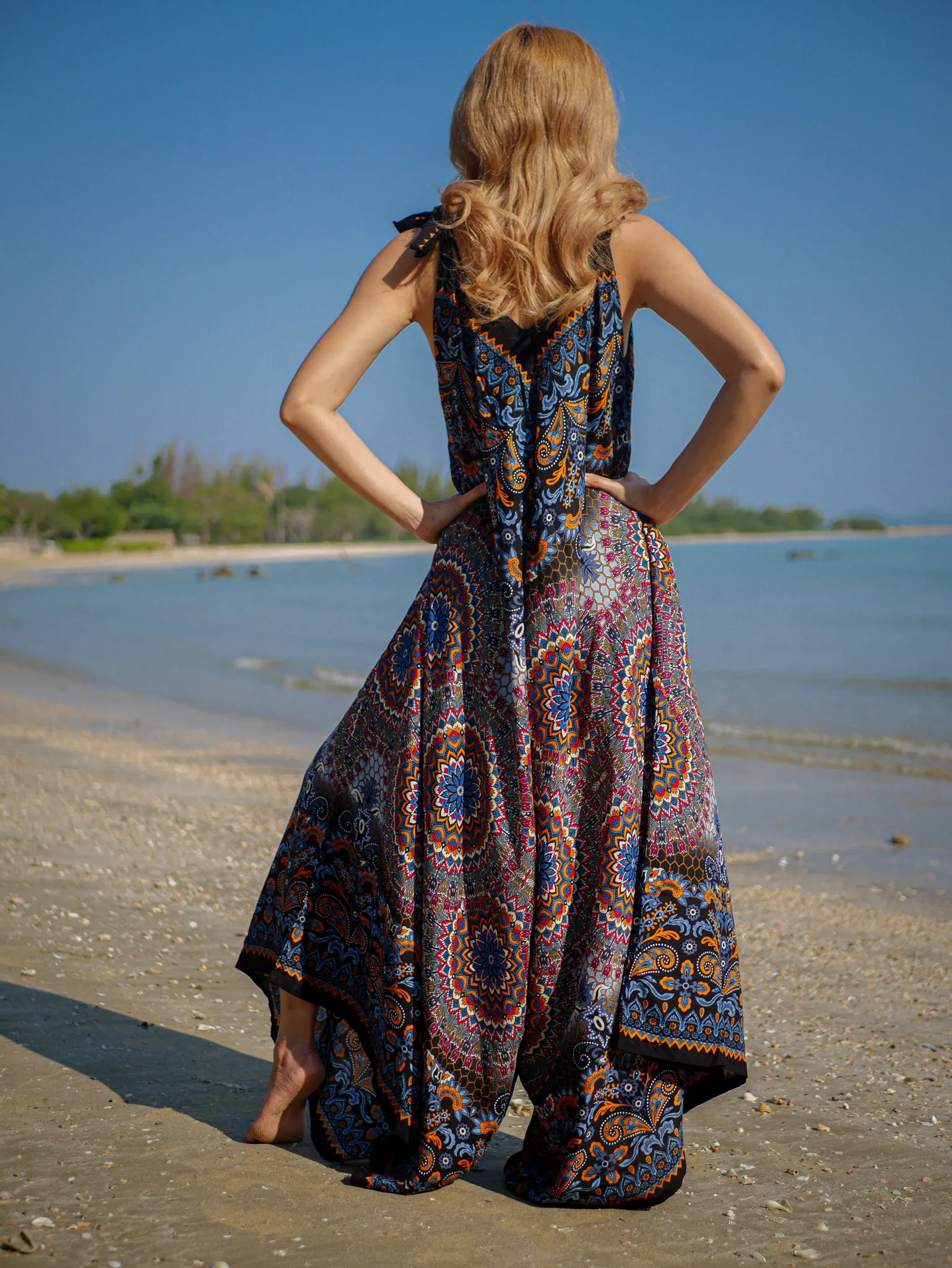 Black Orange Paisley Mandala Boho Jumpsuit