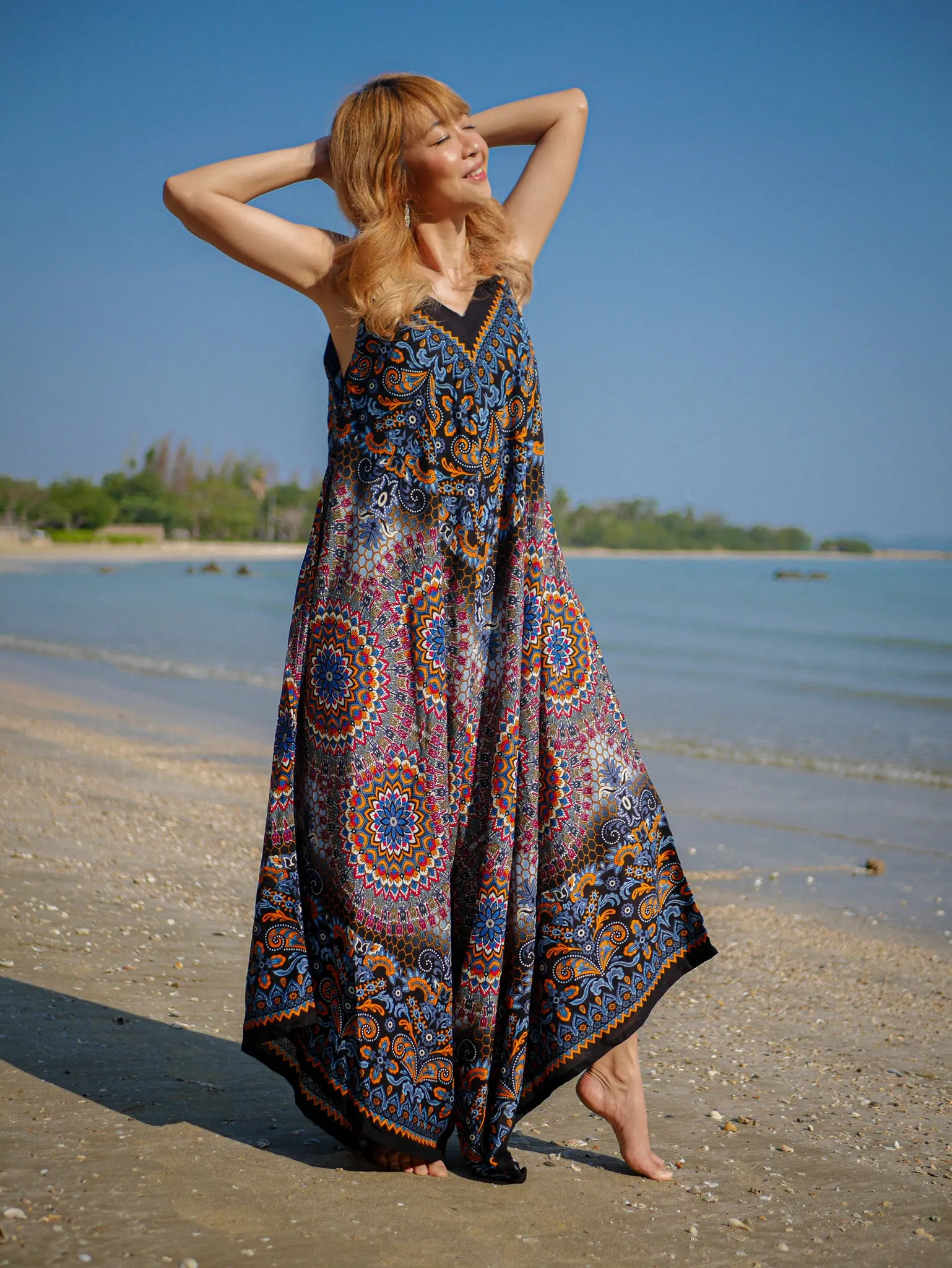 Black Orange Paisley Mandala Boho Jumpsuit