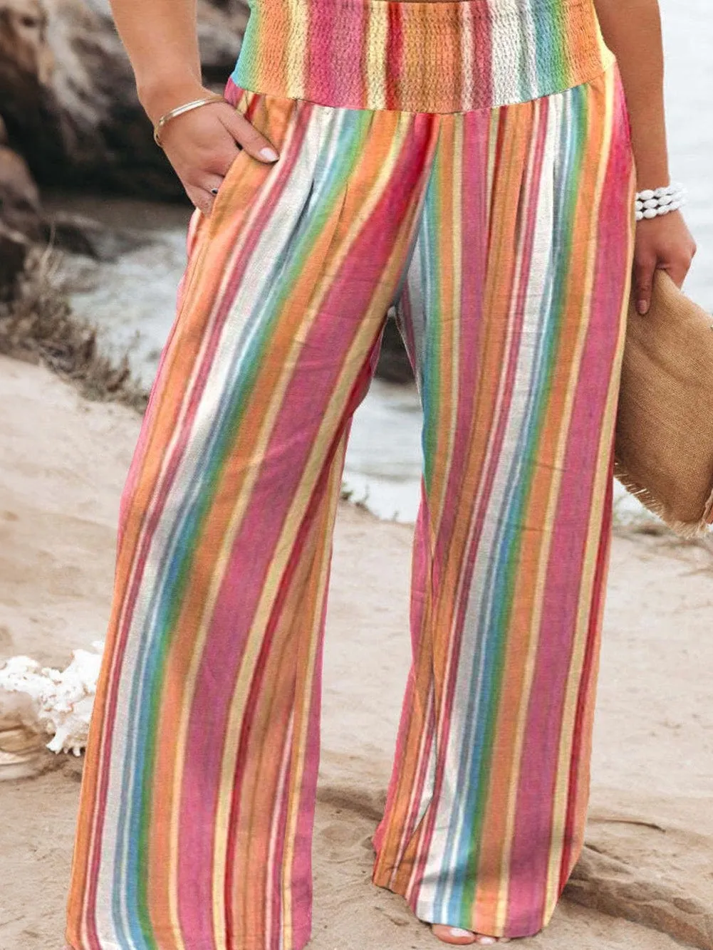 Boho Chic Orange Stripe Wide Leg Plus Size Pants