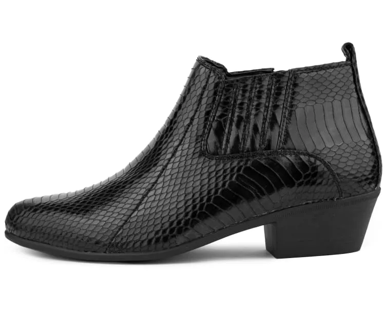 Bolano Adder Men's Black Exotic Snake Animal Print Leather Ankle Boot