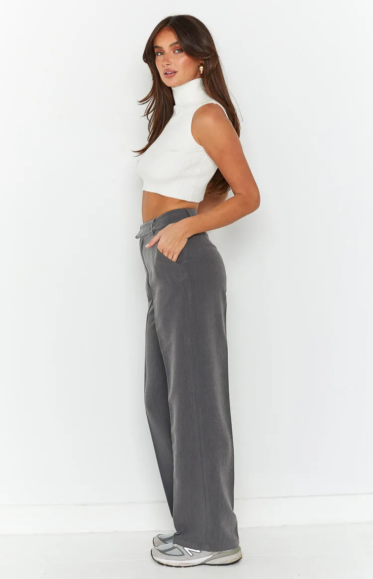 Cabo Grey Straight Leg High Waisted Tailored Pant