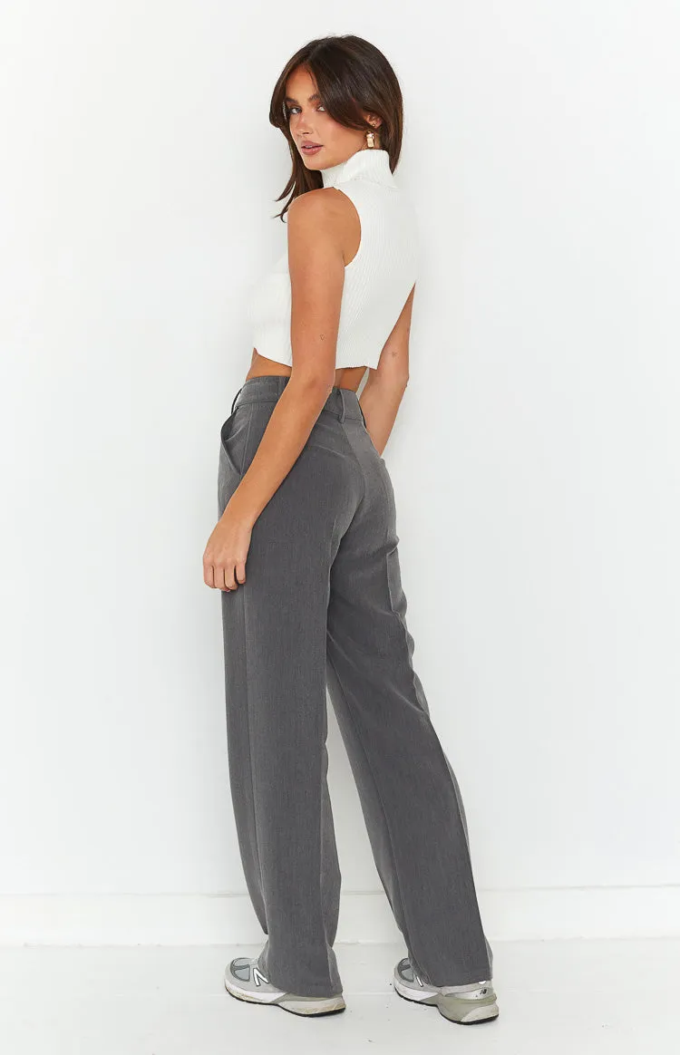 Cabo Grey Straight Leg High Waisted Tailored Pant