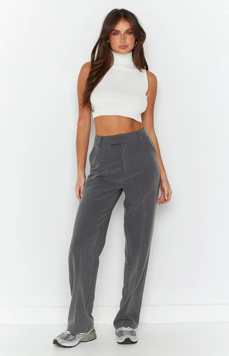 Cabo Grey Straight Leg High Waisted Tailored Pant