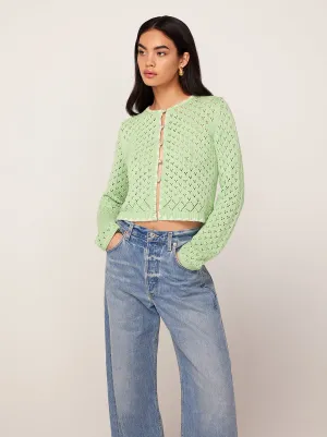 Carmel Pistachio Pointelle Knit Cardigan