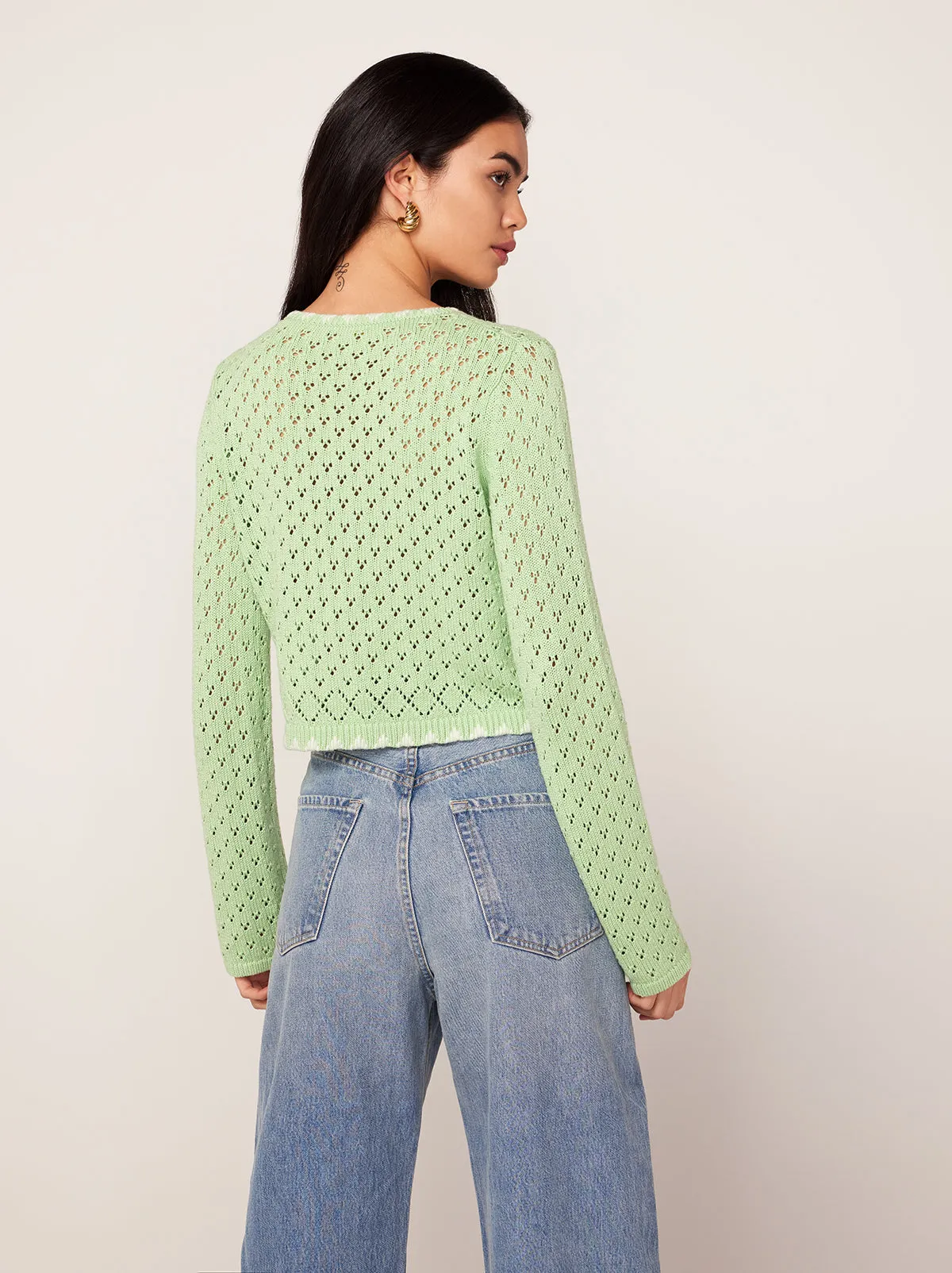 Carmel Pistachio Pointelle Knit Cardigan