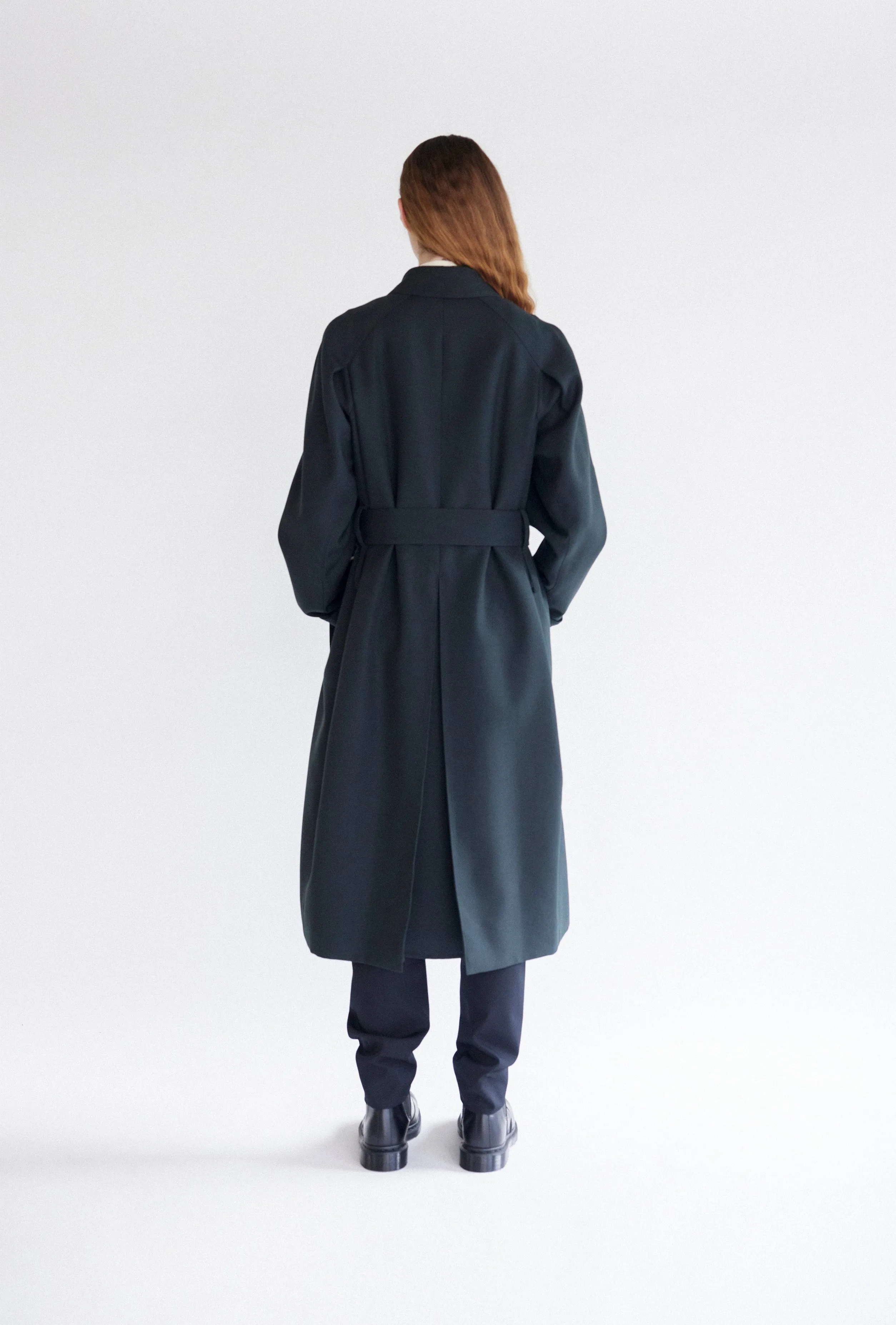 Classic Wool Serge Trench Coat in Forest Green