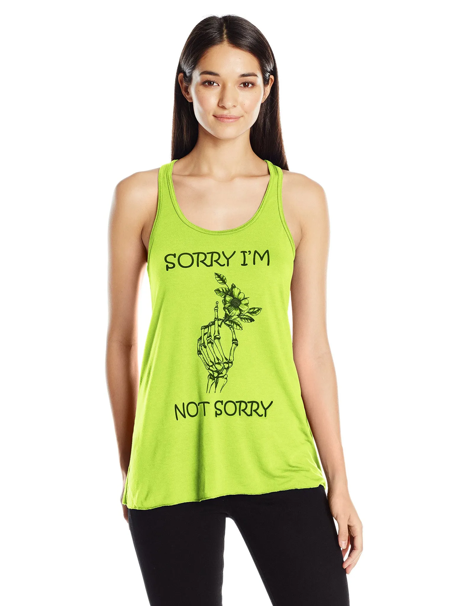 Clementine Women's Ladies' Hand Bones with Sorry Quote Printed Flowy Racerback Tank