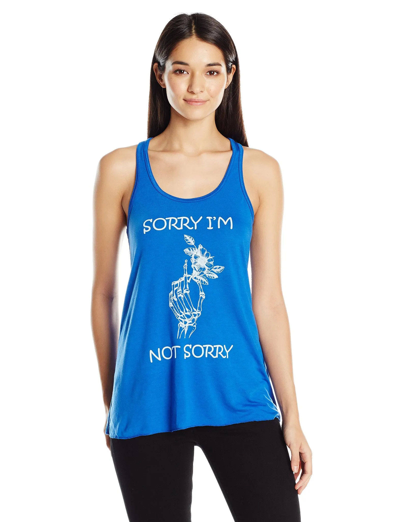 Clementine Women's Ladies' Hand Bones with Sorry Quote Printed Flowy Racerback Tank