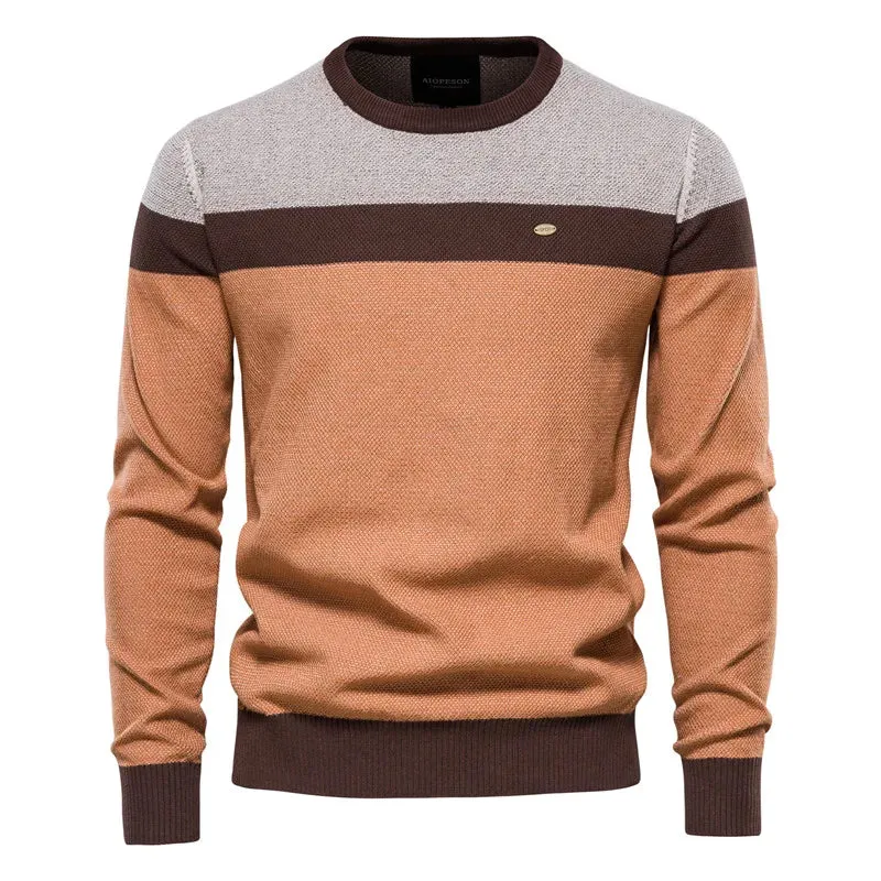 Dpliced Cotton Sweater Men Casual O-neck High Quality Pullover Knitted Sweaters Male Winter Brand Mens Sweaters