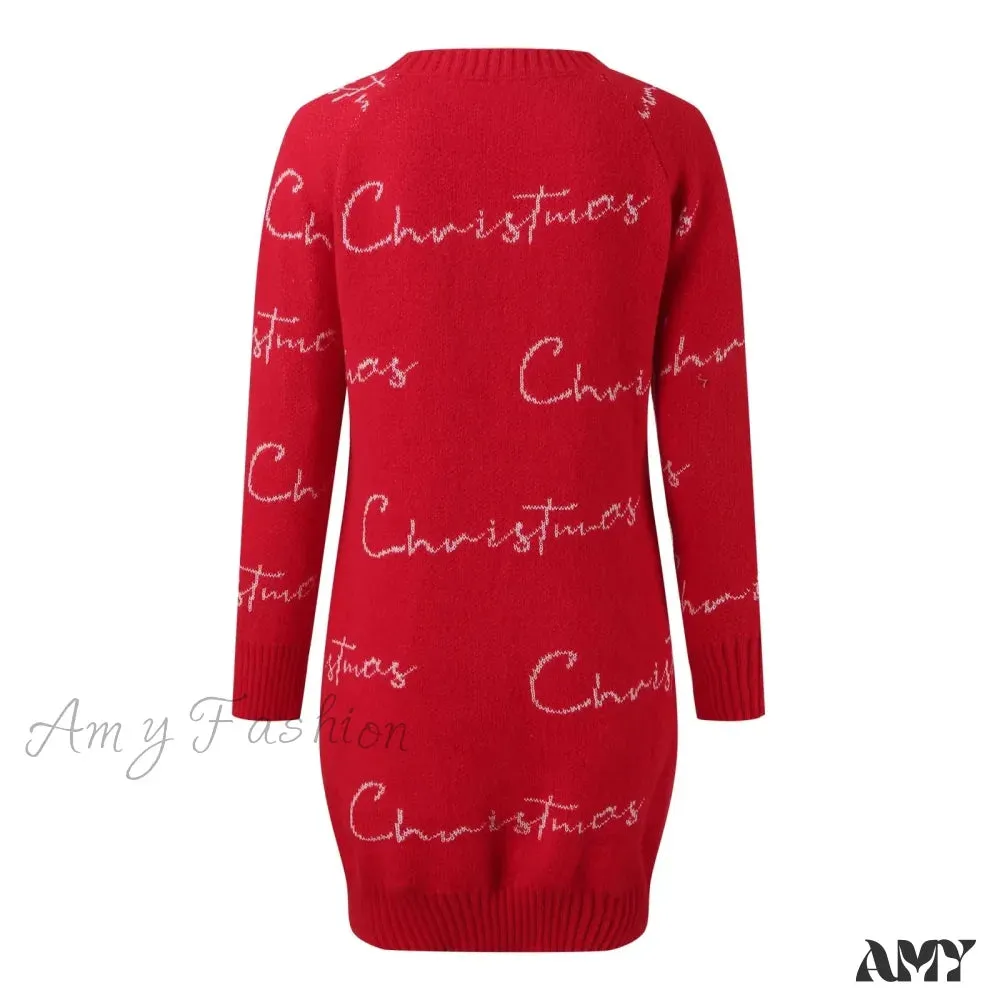 Elegant Full Sleeve O-Neck Casual Jacquard Dress Christmas Sweater