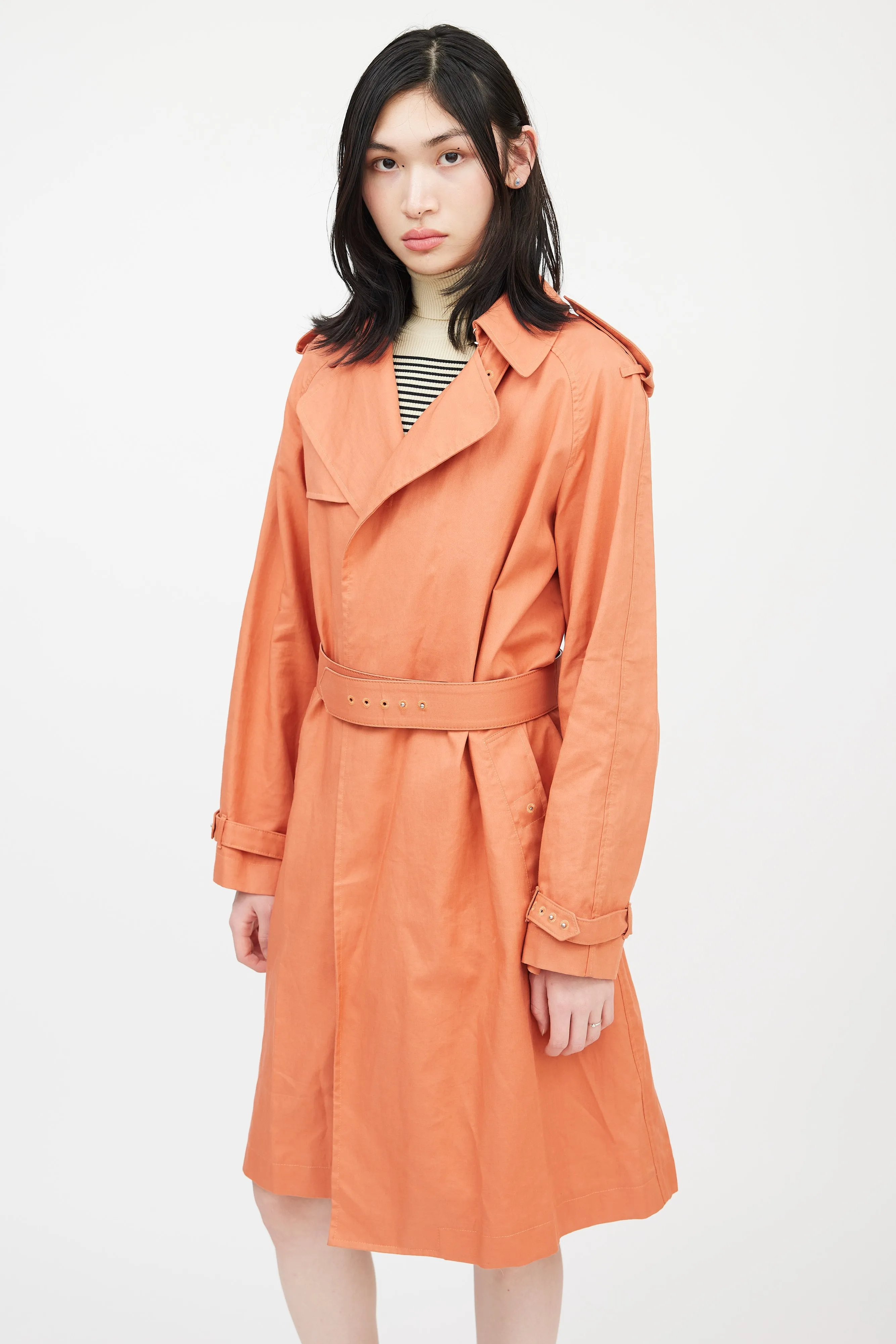 Femme Orange Belted Trench Coat