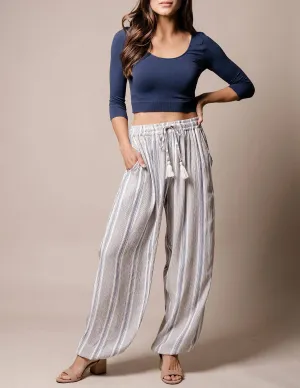 Flowy Stripe Jogger Pants - Indigo