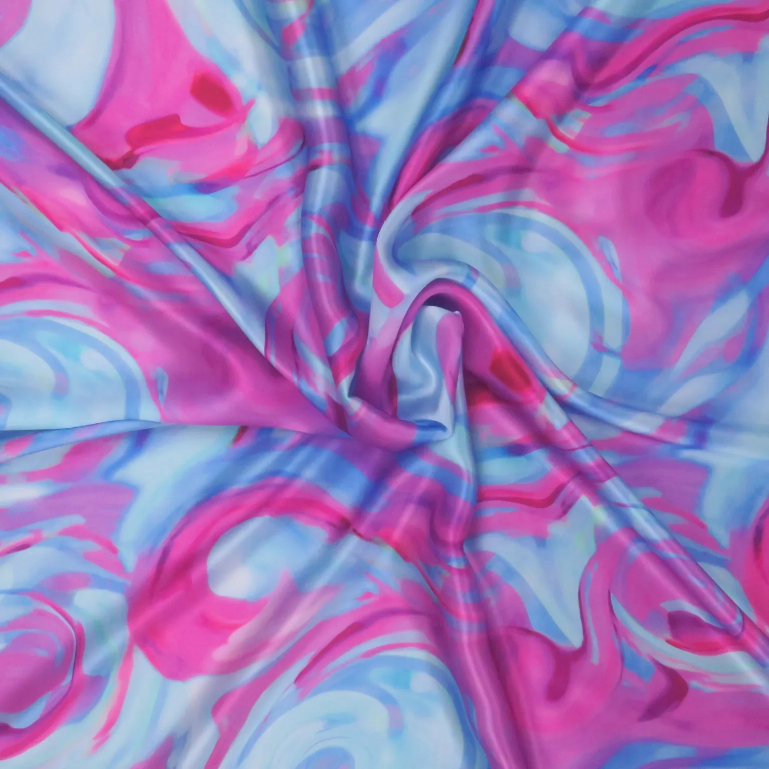 Fuchsia and Aqua Abstract Art Printed Silk Charmeuse Fabric