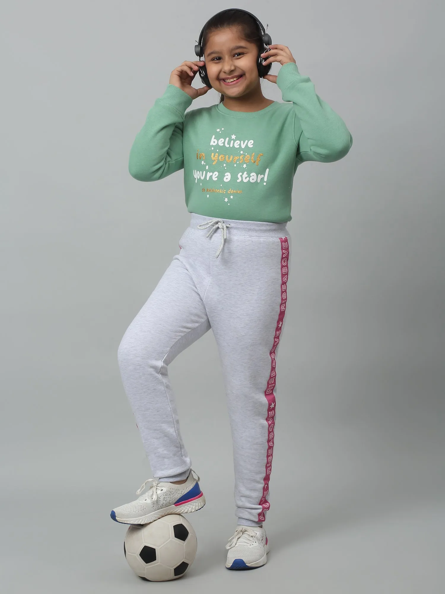 Girls Casual Grey Melange Track Pants