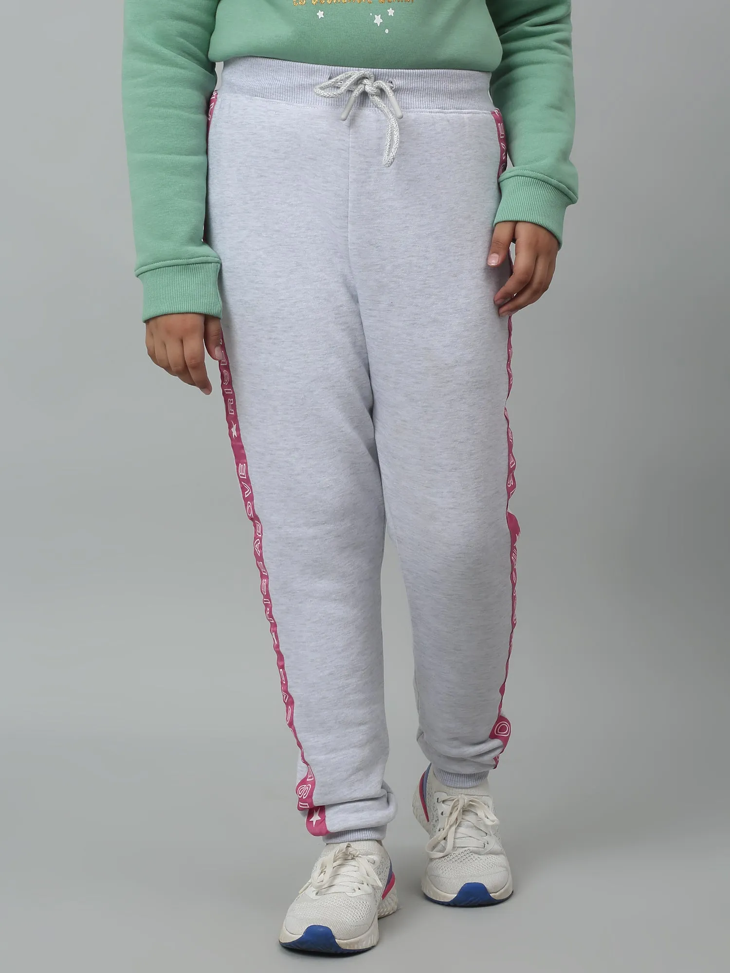 Girls Casual Grey Melange Track Pants