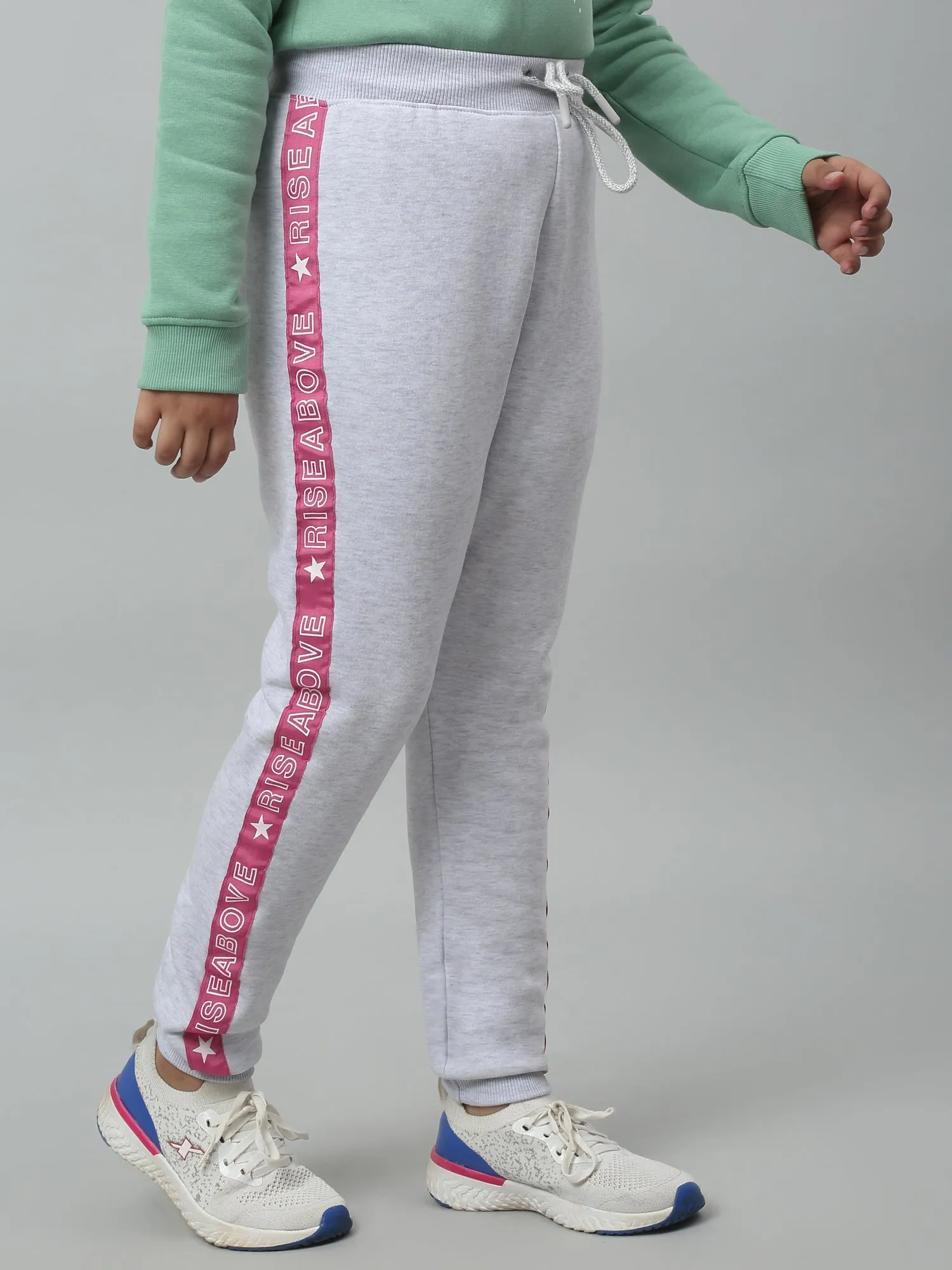 Girls Casual Grey Melange Track Pants