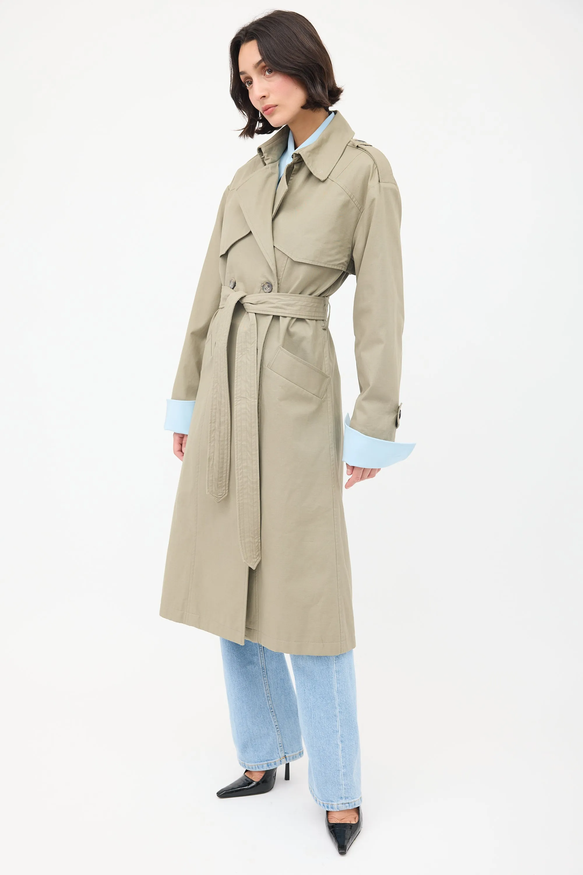 Green Finley Double Breasted Belted Trench Coat