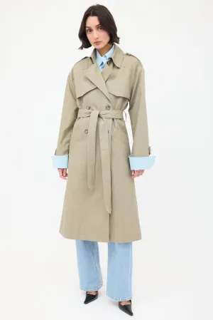 Green Finley Double Breasted Belted Trench Coat