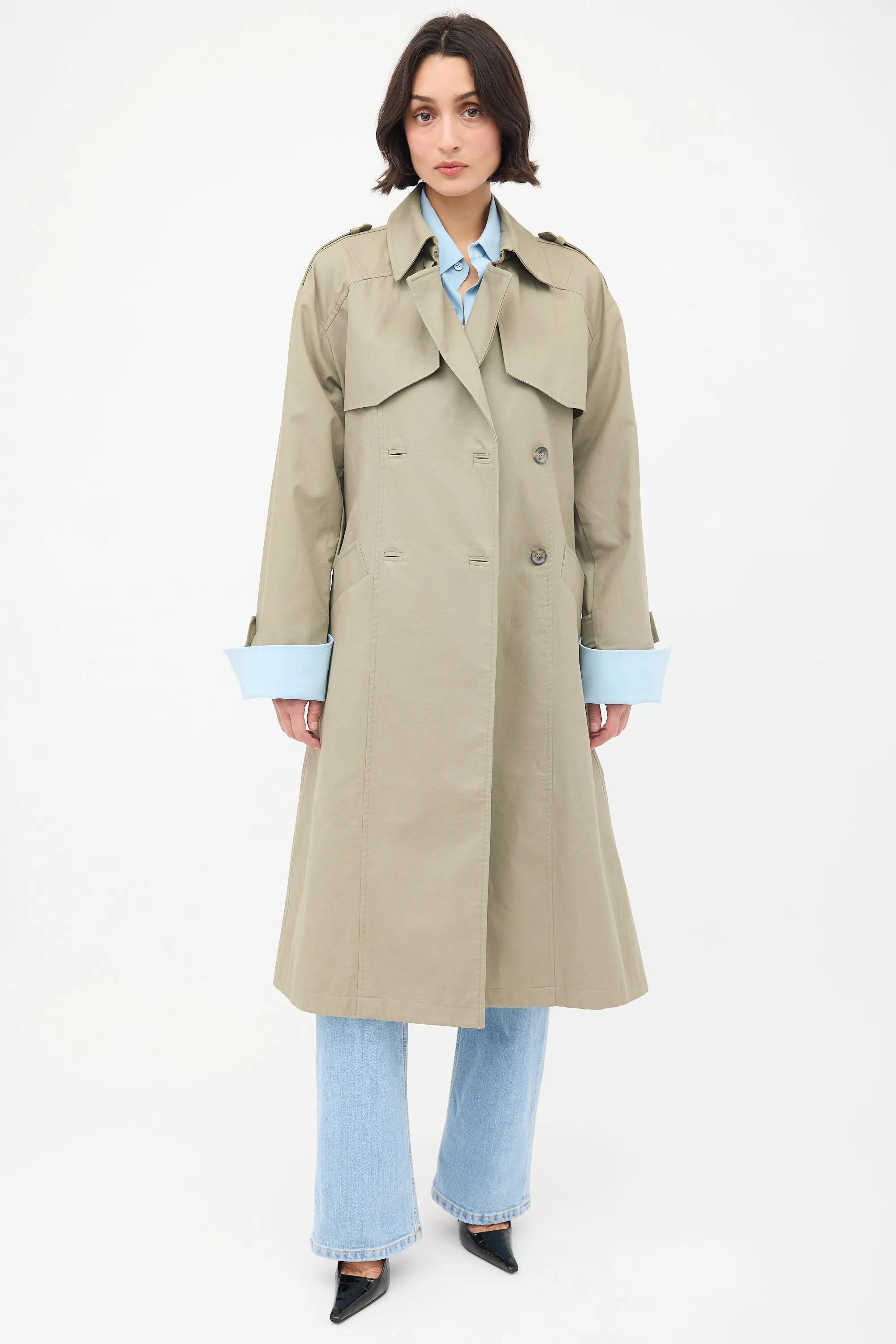 Green Finley Double Breasted Belted Trench Coat