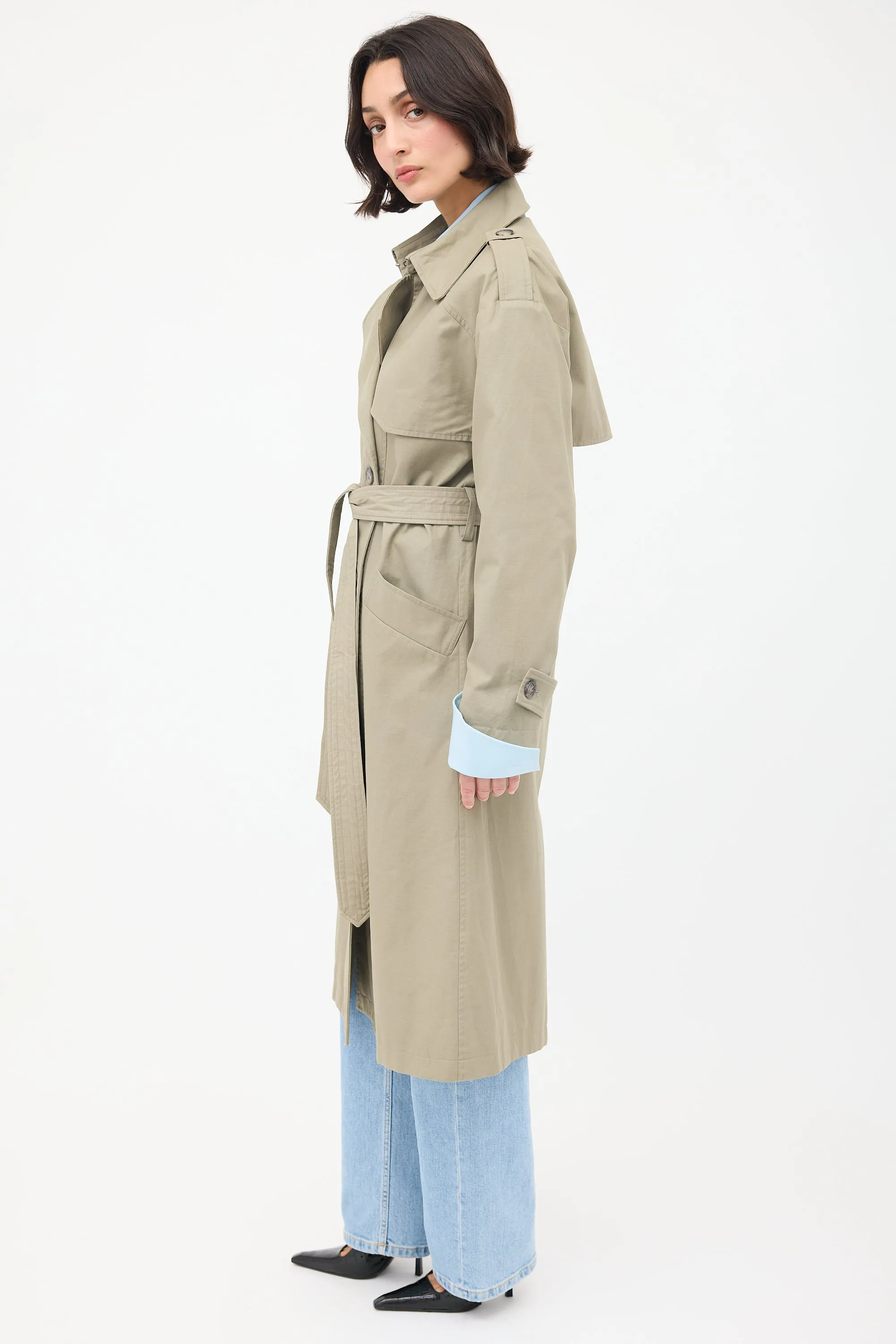 Green Finley Double Breasted Belted Trench Coat