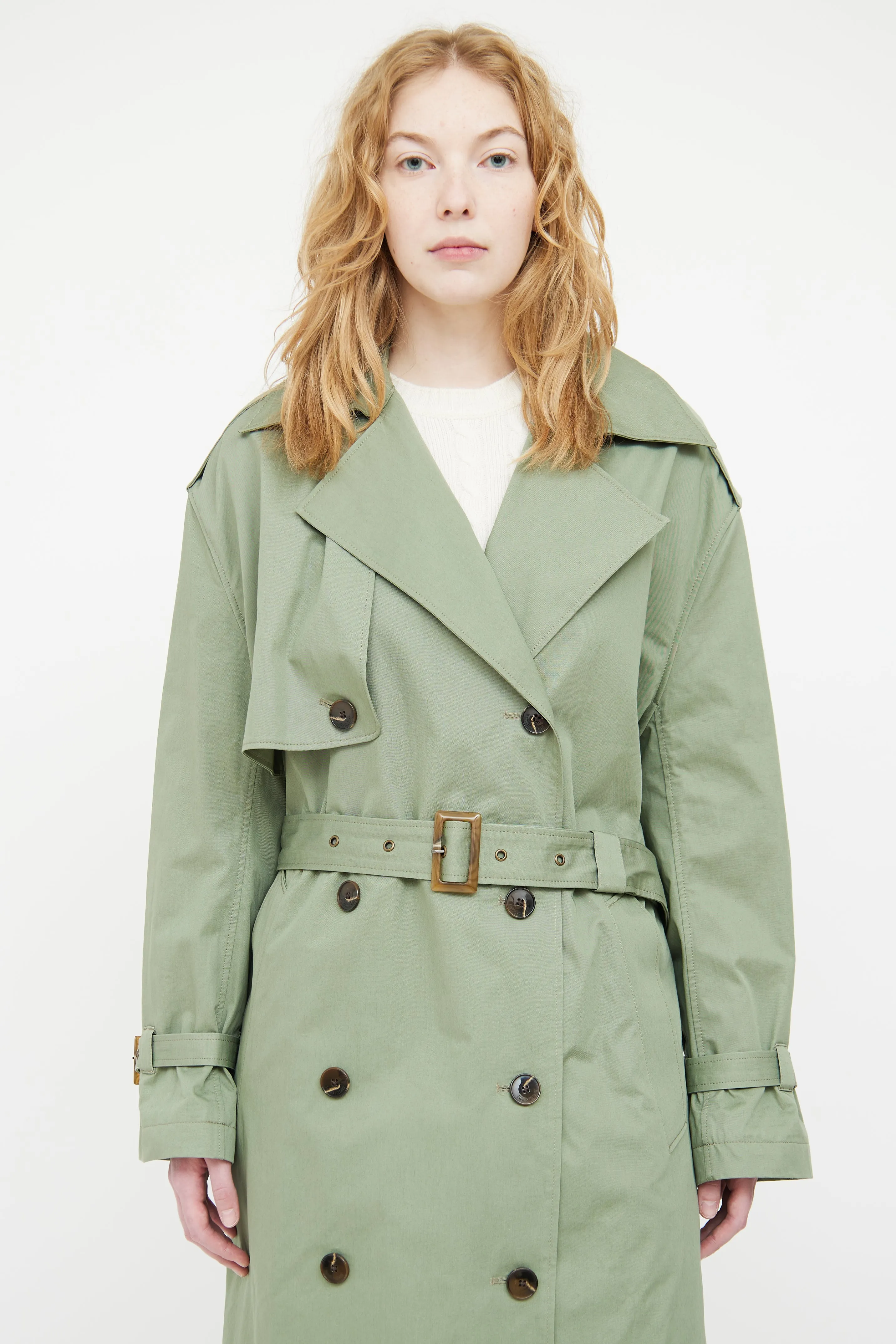 Green Kena Double Breasted Trench Coat