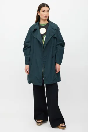 Green Nylon Blend Trench Coat