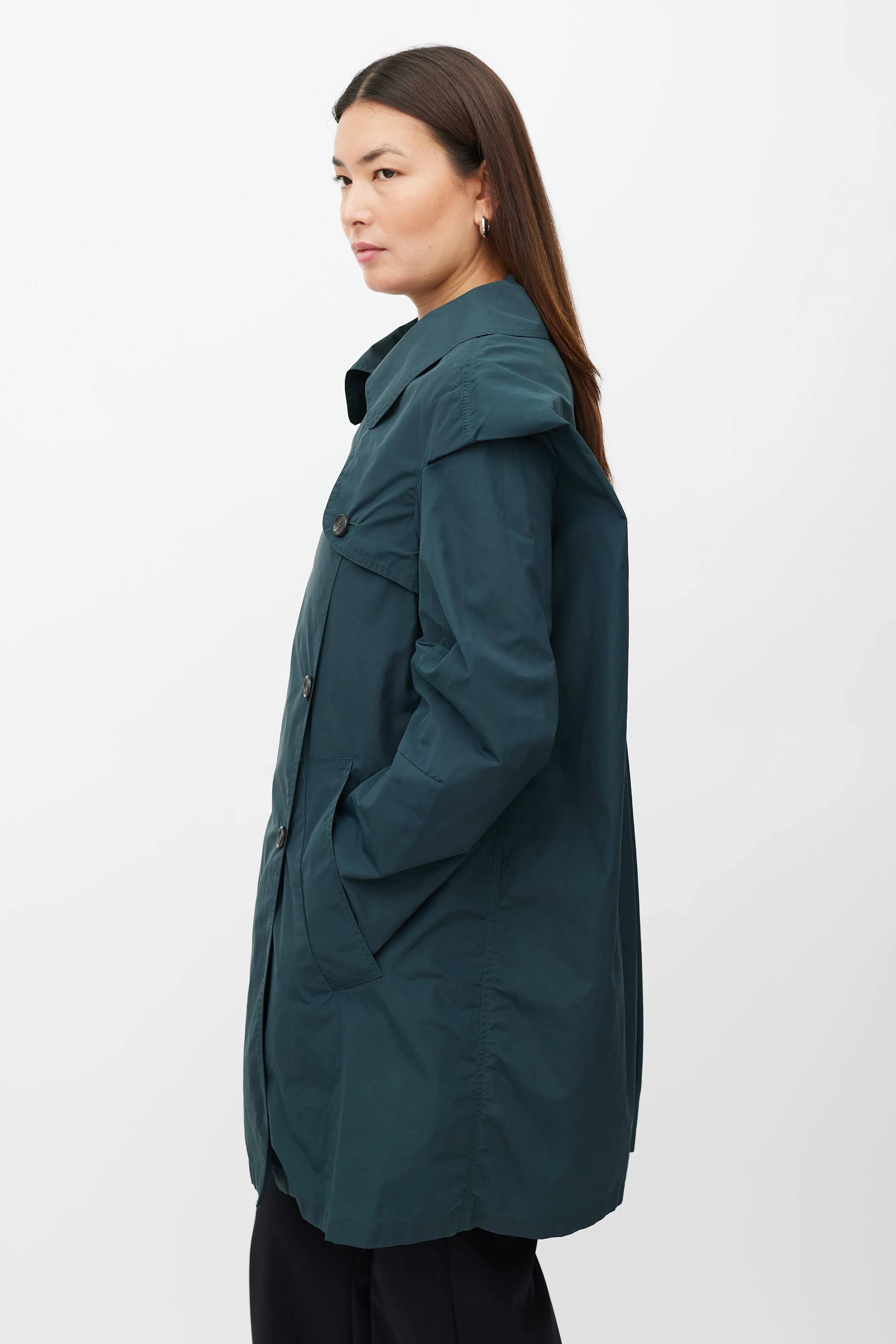 Green Nylon Blend Trench Coat