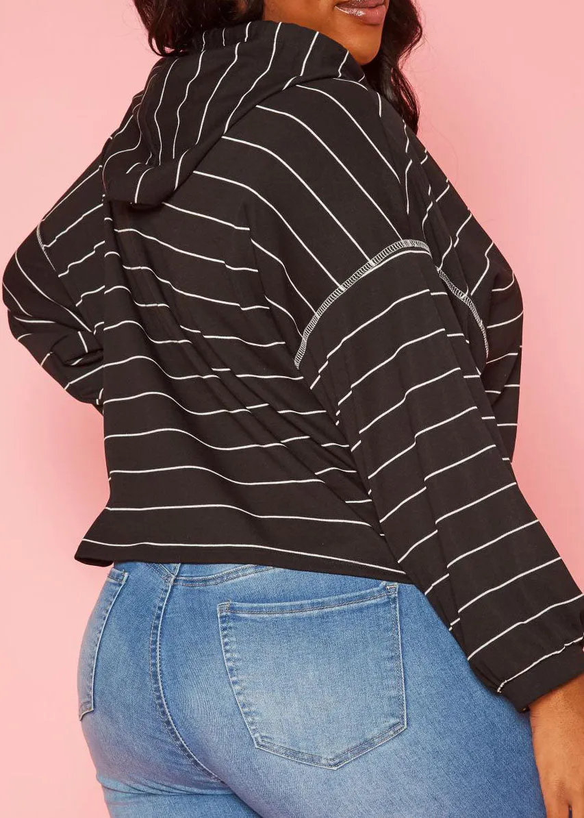 Hi Curvy Plus Size Women Striped Hooded Sweater