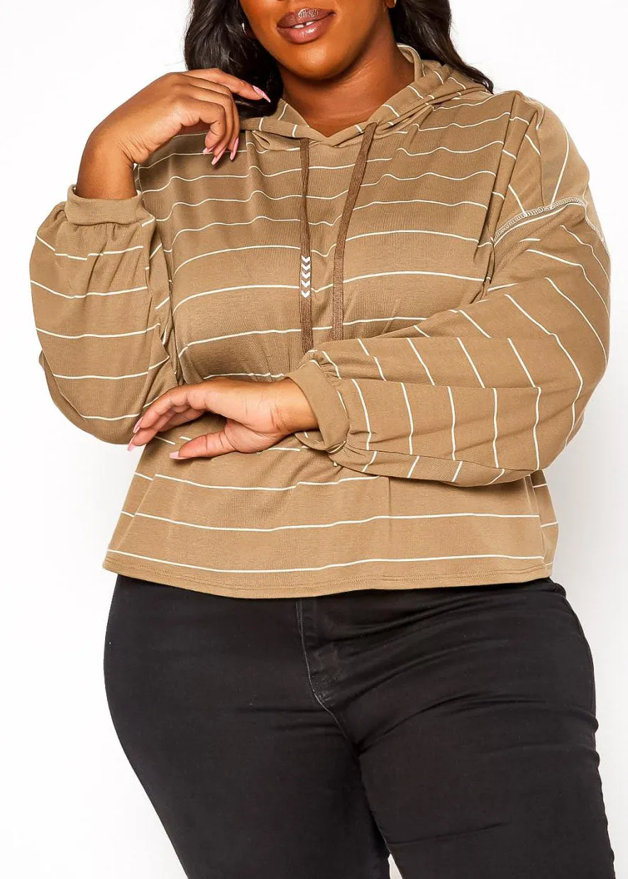 Hi Curvy Plus Size Women Striped Hooded Sweater