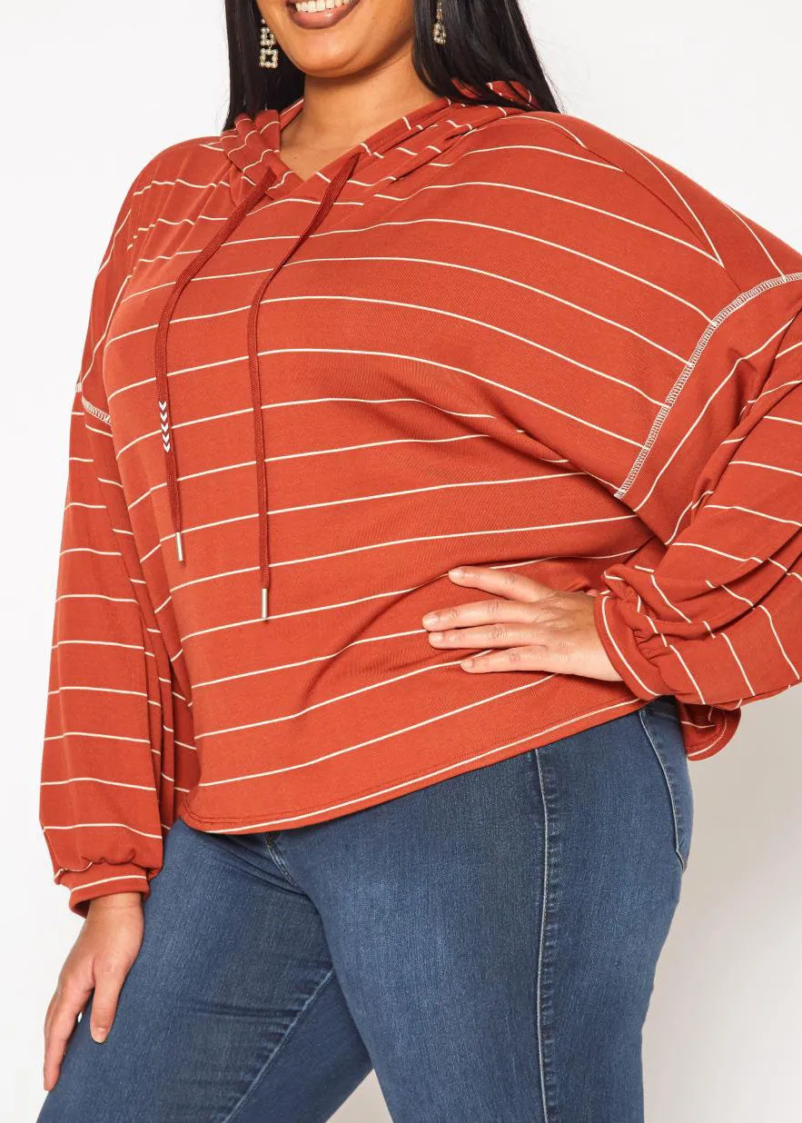 Hi Curvy Plus Size Women Striped Hooded Sweater