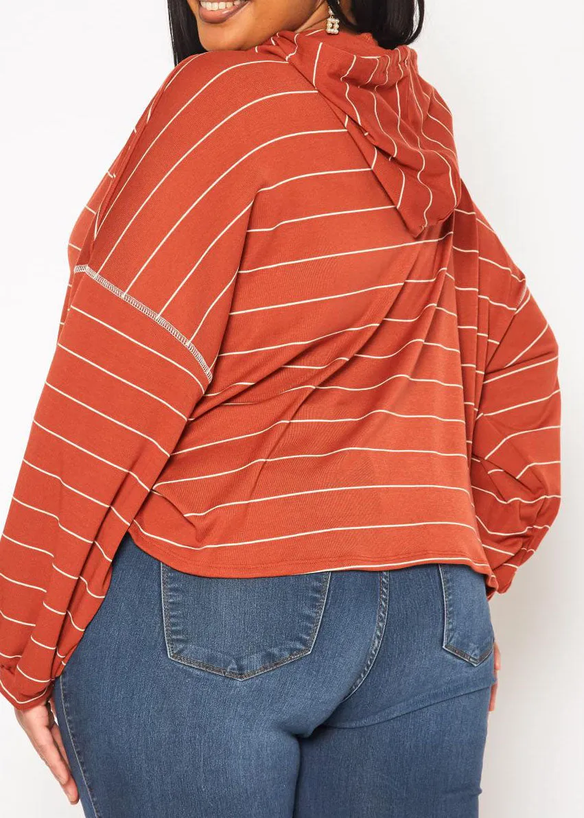 Hi Curvy Plus Size Women Striped Hooded Sweater