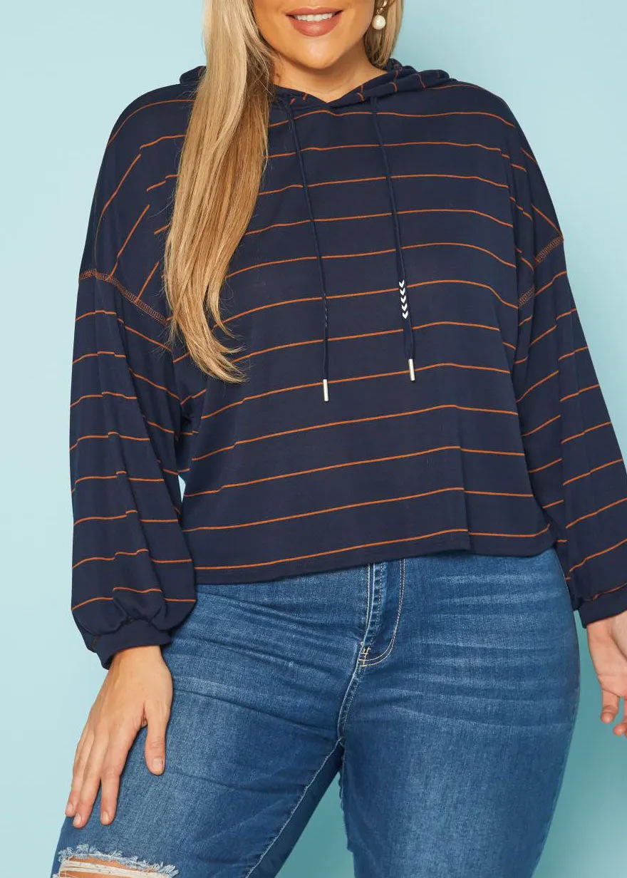 Hi Curvy Plus Size Women Striped Hooded Sweater