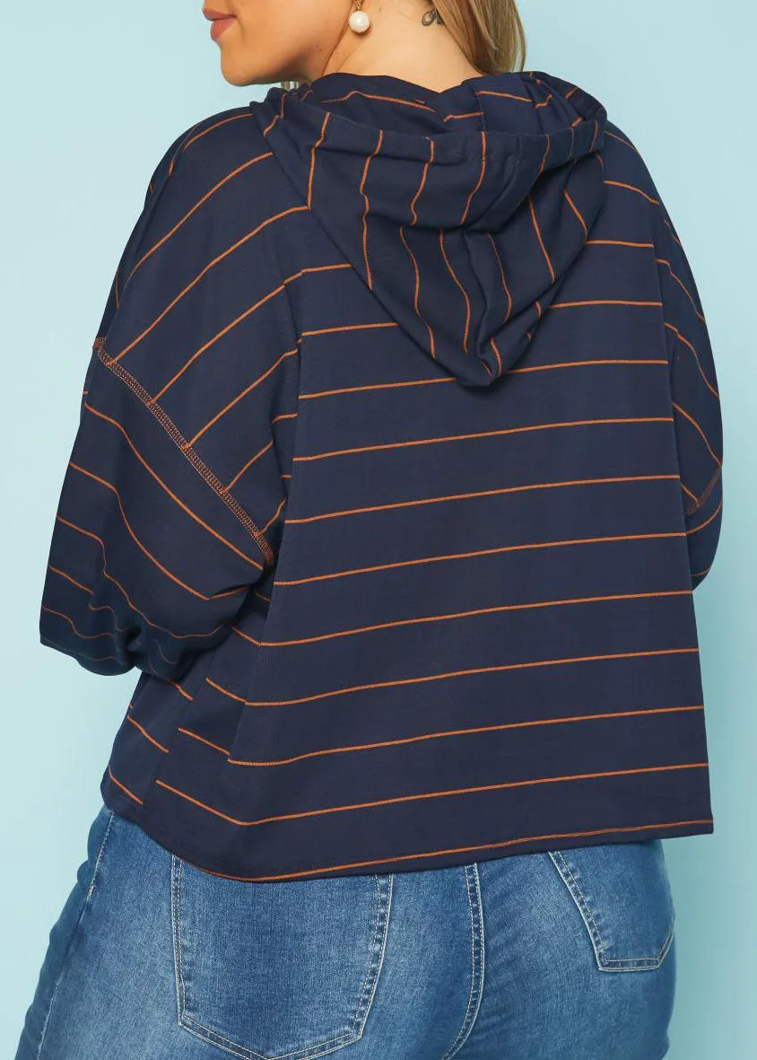 Hi Curvy Plus Size Women Striped Hooded Sweater