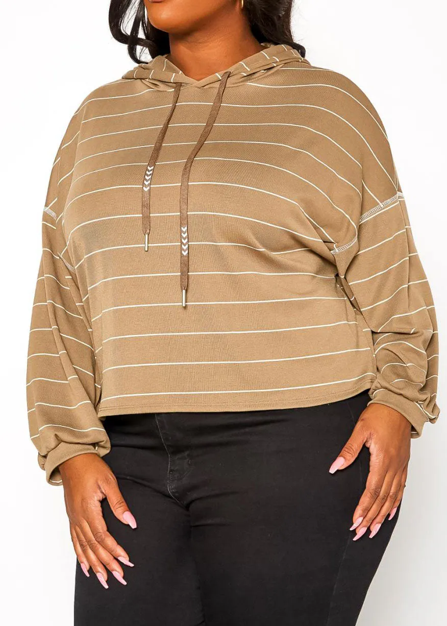 Hi Curvy Plus Size Women Striped Hooded Sweater