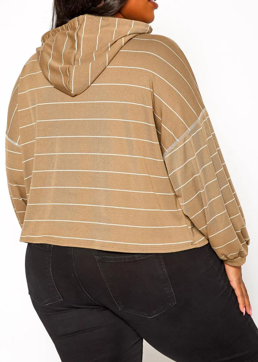 Hi Curvy Plus Size Women Striped Hooded Sweater