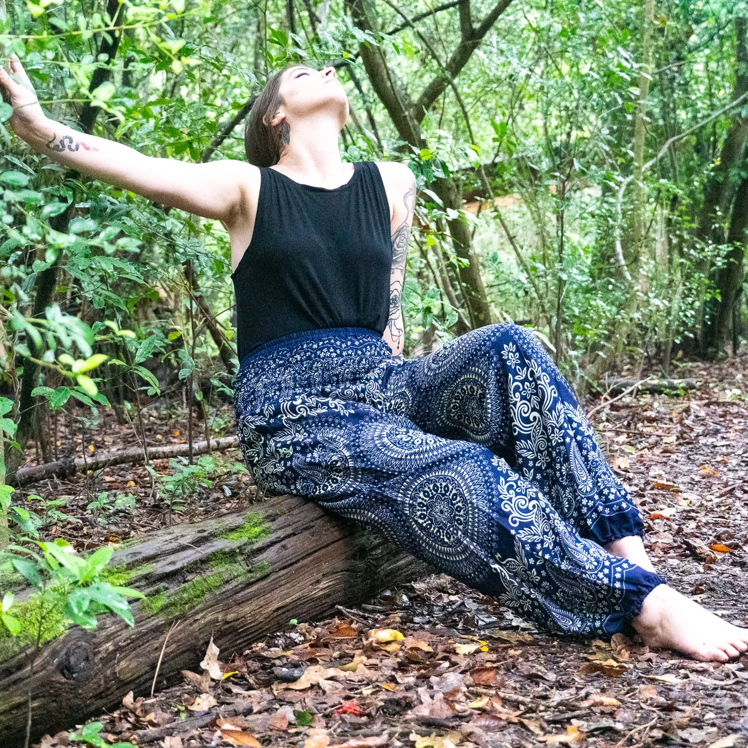 Indigo Blossom Mandala Harem Pants