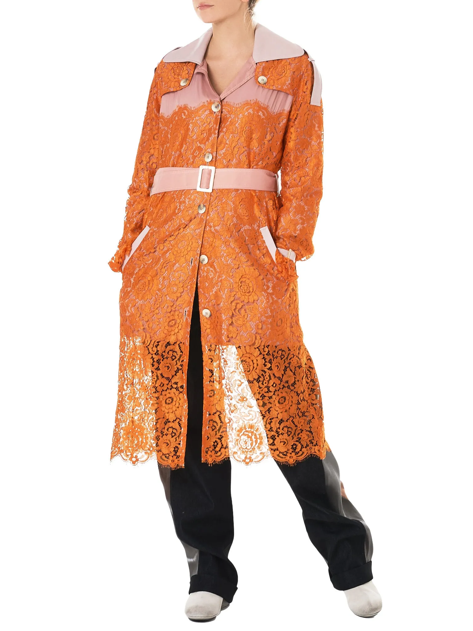 Lace Appliqué Trench Coat (0809-ORLA-ORANGE)