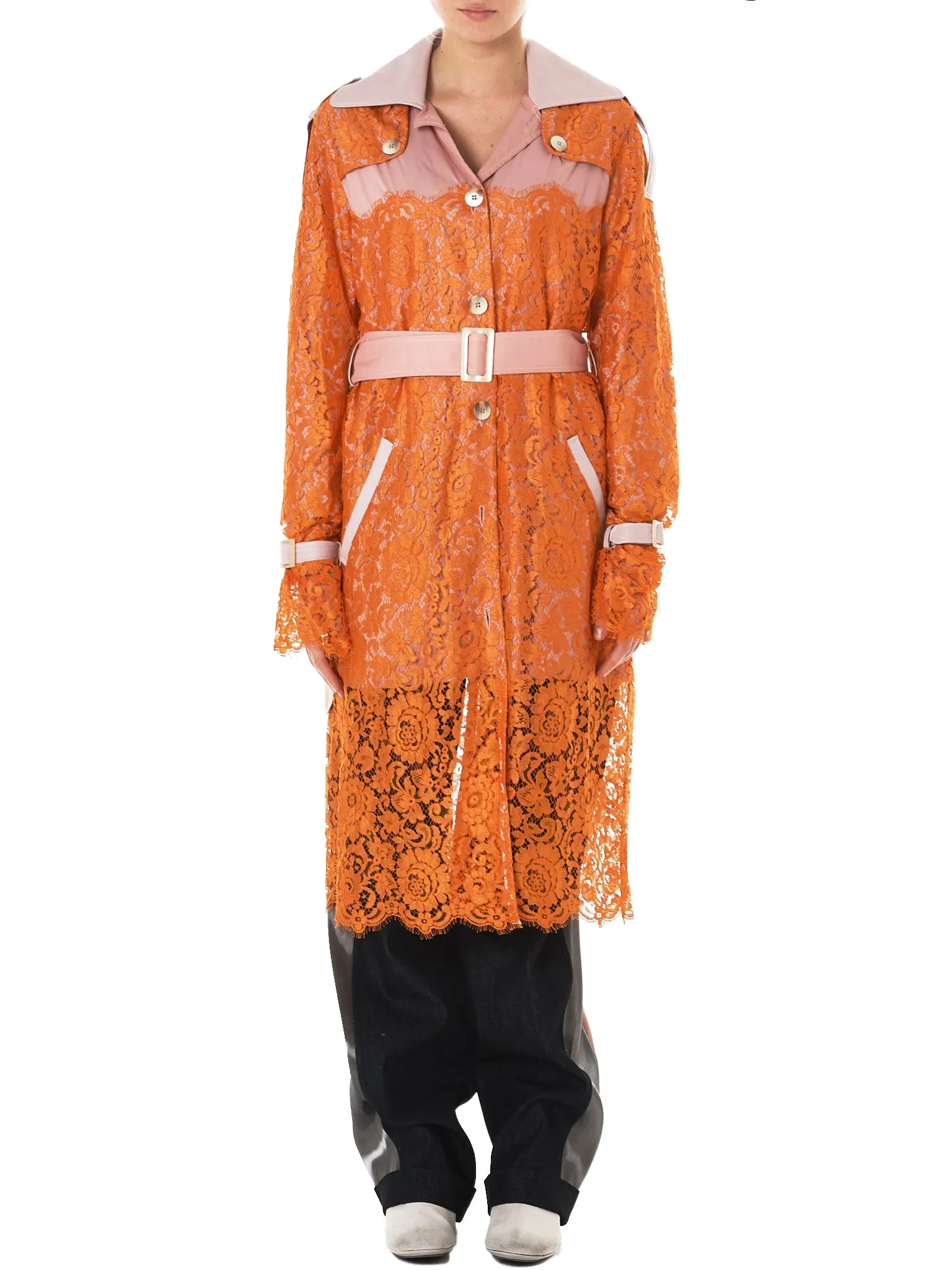 Lace Appliqué Trench Coat (0809-ORLA-ORANGE)